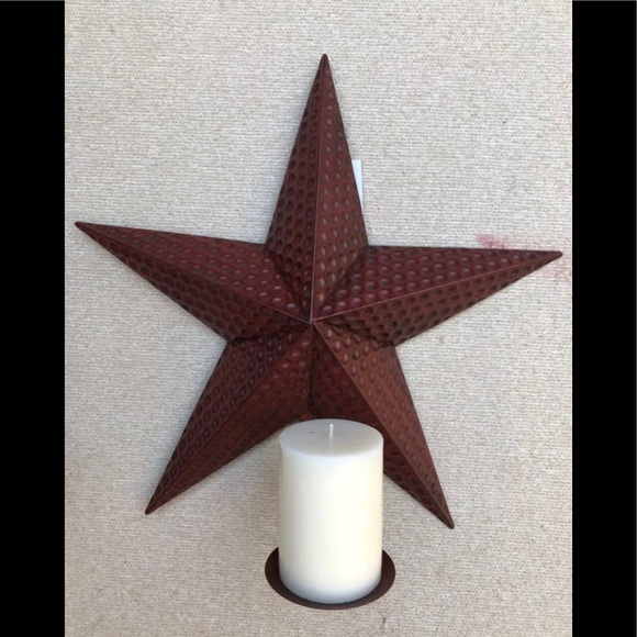 HOME INTERIORS HAMMERED BRISTOL RED STAR CANDLE HOLDER - Picture 1 of 6